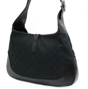 Gucci Leather Hobo Black Bag Canvas GG x Jackie Black